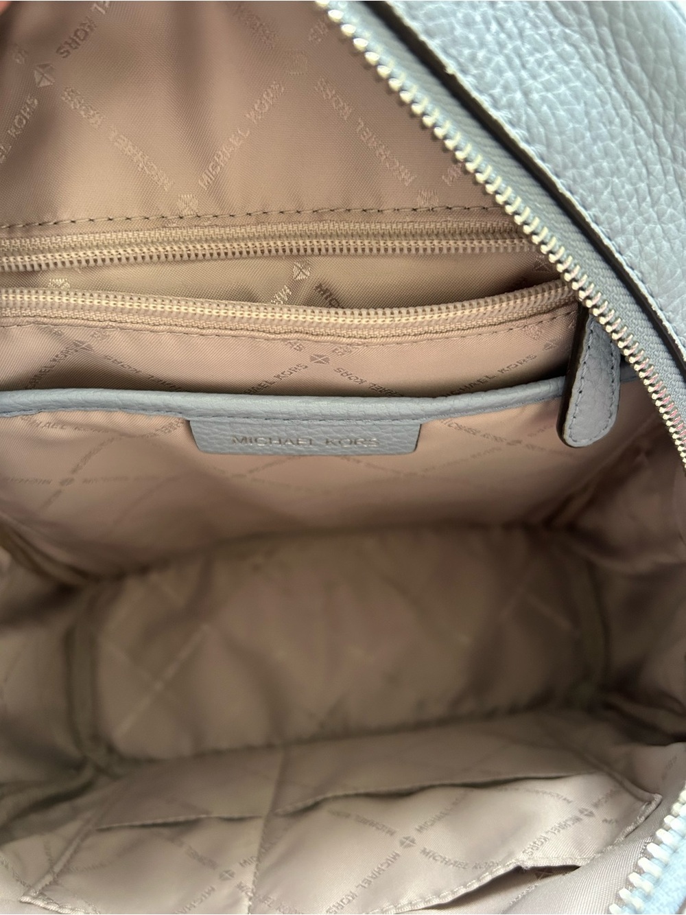 Michael Kors Light Blue Pebbled Leather Studded Mini Backpack - Picture 4 of 6